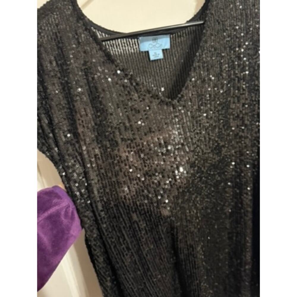 CeCe Black Short Sleeve Sequin Women's Blouse - Size XL - Picture 3 of 4